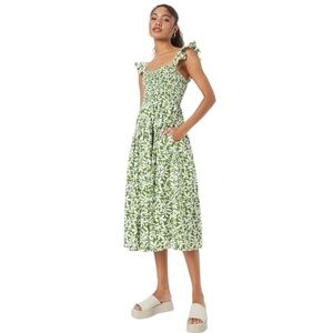 ⸻

🌿 Abercrombie & Fitch Green Leaf Print Petite MIDI Dress - XS 🌿